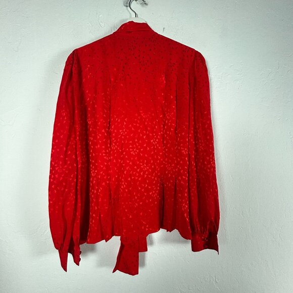 Adrianna Papell Womens Red Geometric Silk Pleated Bow Tie Neck Blouse Size 10 - Picture 2 of 8